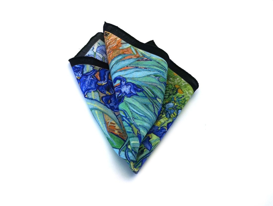 fazzoletto taschino pochette Gigetto Van Gogh iris fiori blu