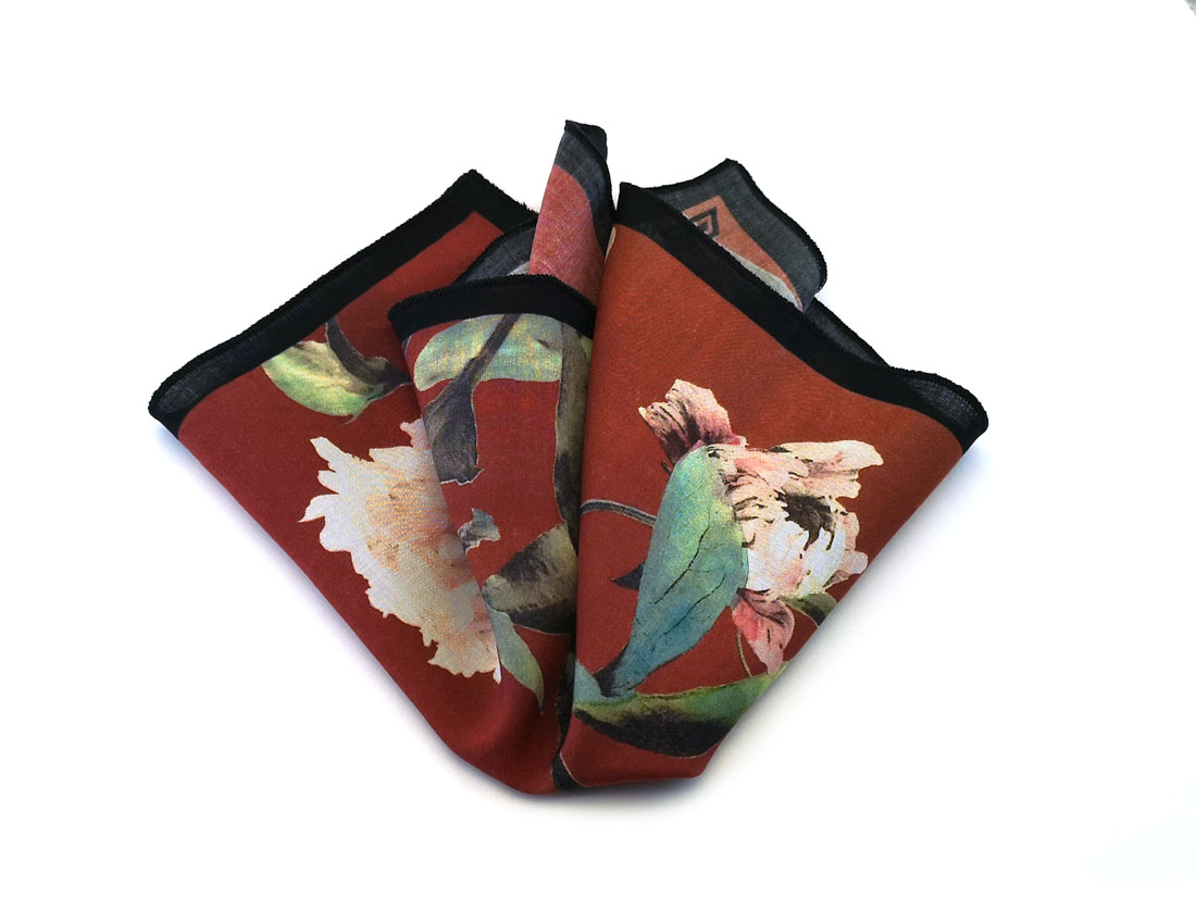 fazzoletto taschino pochette Gigetto fiori peonie rosso scuro