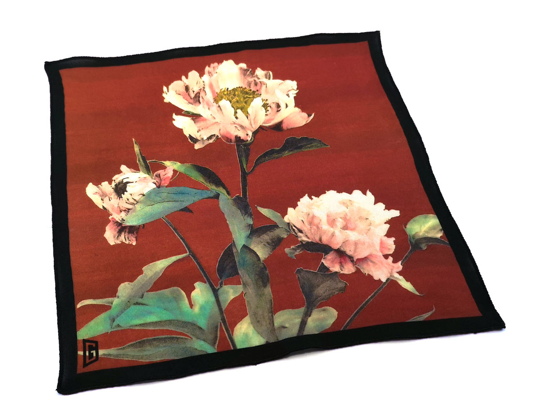 fazzoletto taschino pochette Gigetto fiori peonie rosso scuro