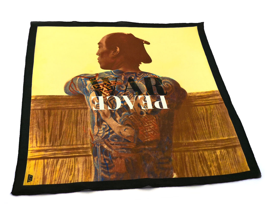 fazzoletto taschino pochette Gigetto samurai war peace giallo tatuaggio giapponese
