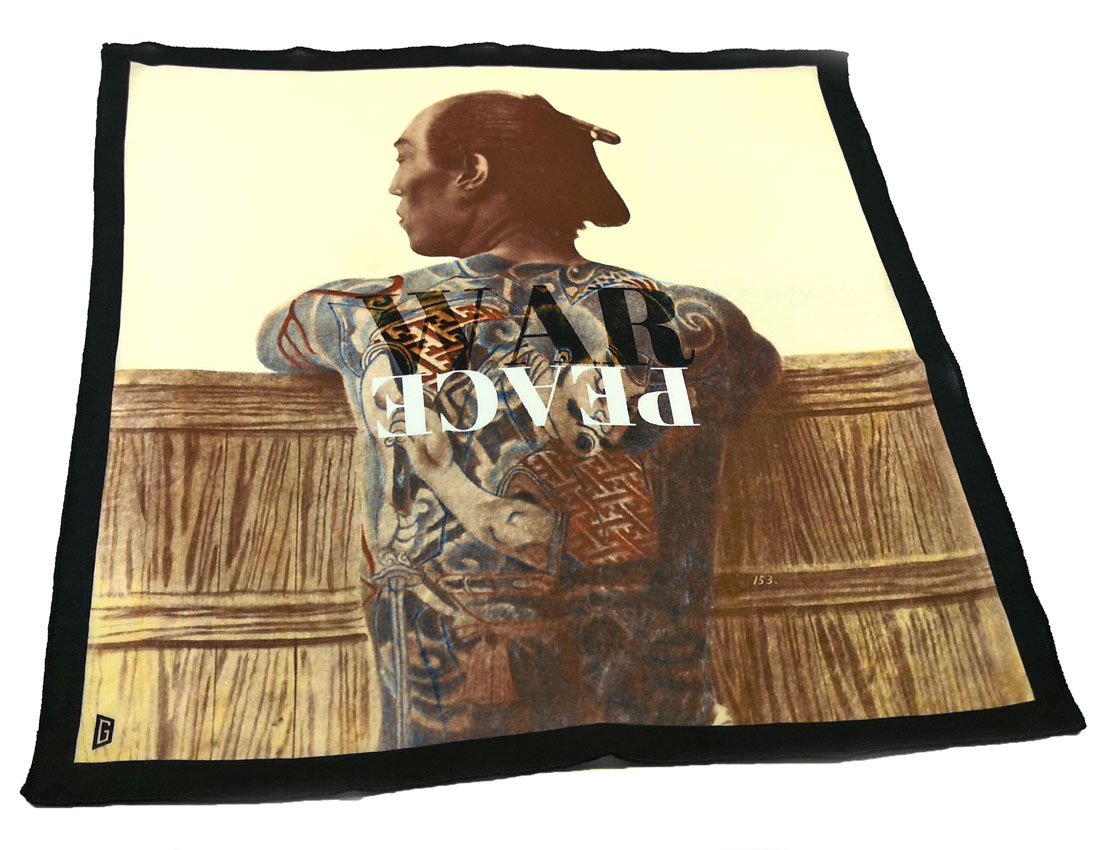fazzoletto taschino pochette Gigetto samurai war peace giallo tatuaggio giapponese