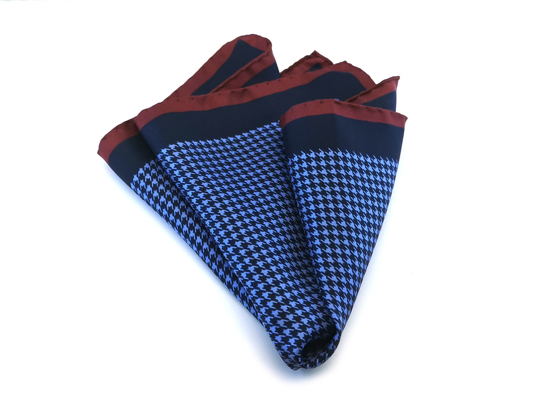fazzoletto taschino seta pochette geometrico pied de poul blu bordeaux Gigetto