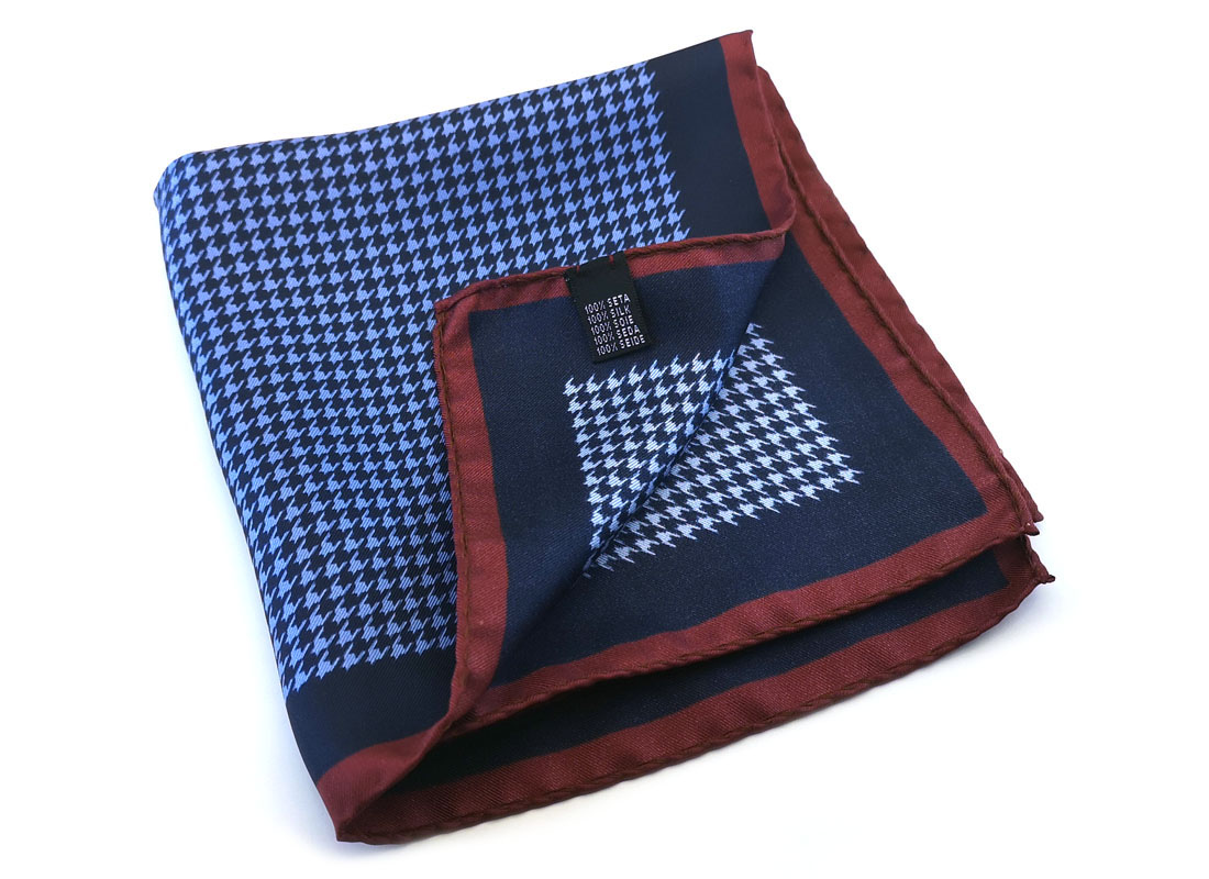 fazzoletto taschino seta pochette geometrico pied de poul blu bordeaux Gigetto