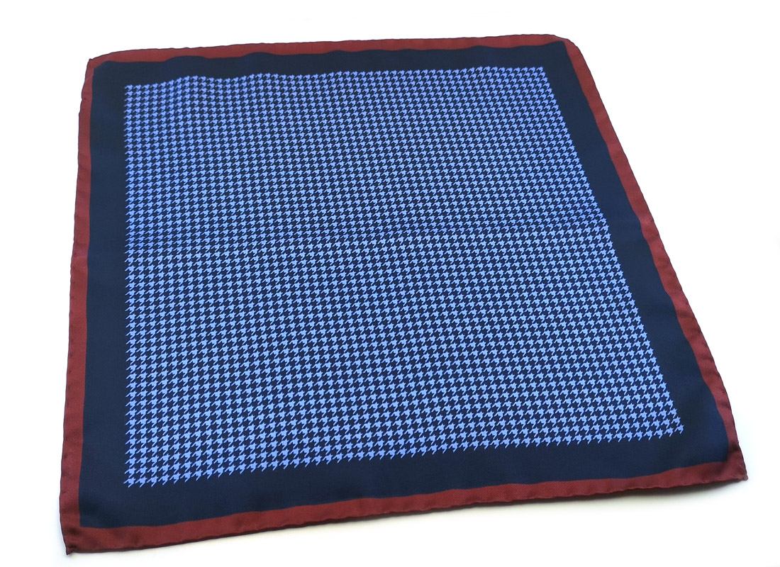 fazzoletto taschino seta pochette geometrico pied de poul blu bordeaux Gigetto