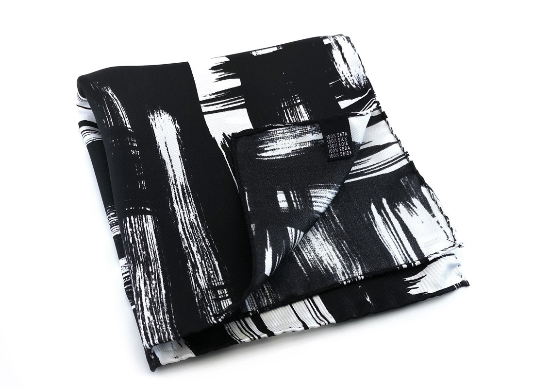 fazzoletto taschino seta pochette pennellate bianco nero painting arte Gigetto