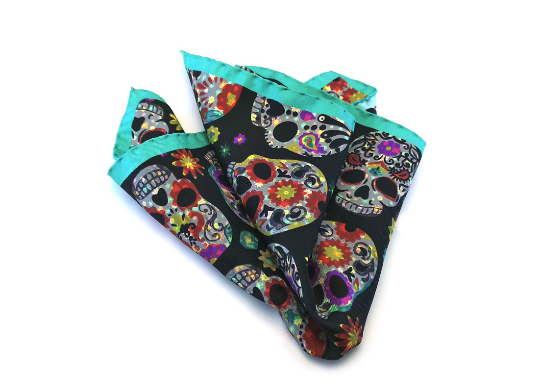 fazzoletto taschino seta pochette skull teschi messicani mexico fantasia fiori Gigetto