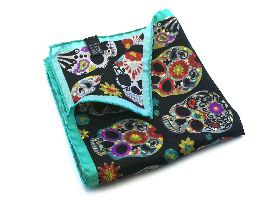 fazzoletto taschino seta pochette skull teschi messicani mexico fantasia fiori Gigetto