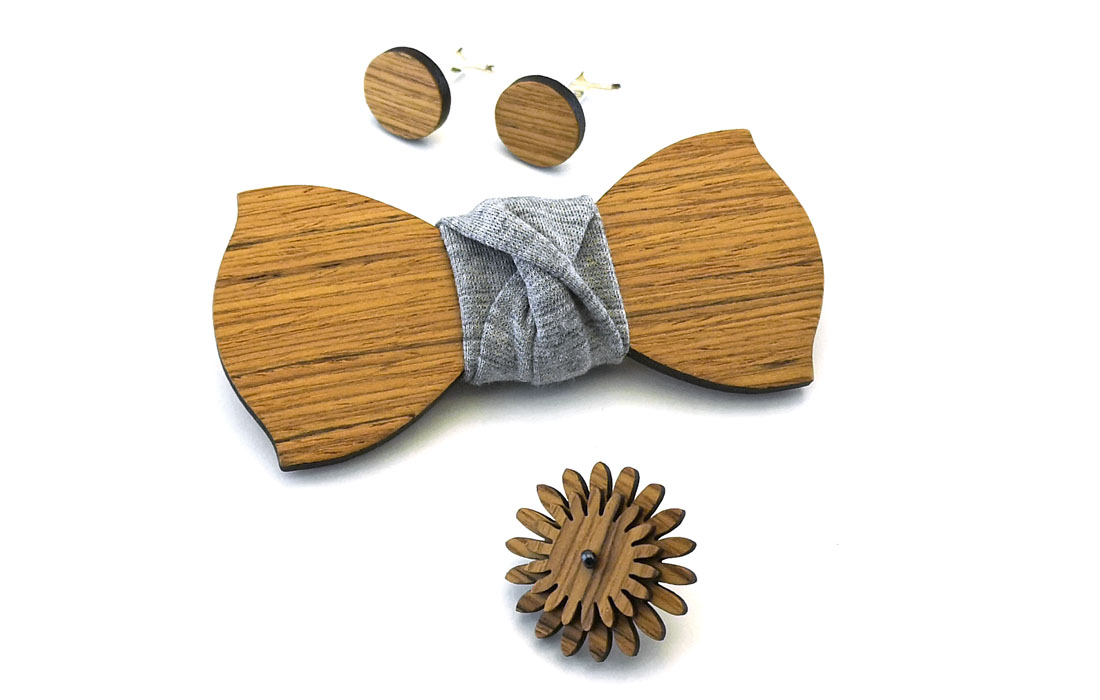 gigetto papillon legno spilla fiore occhiello gemelli striato grigio