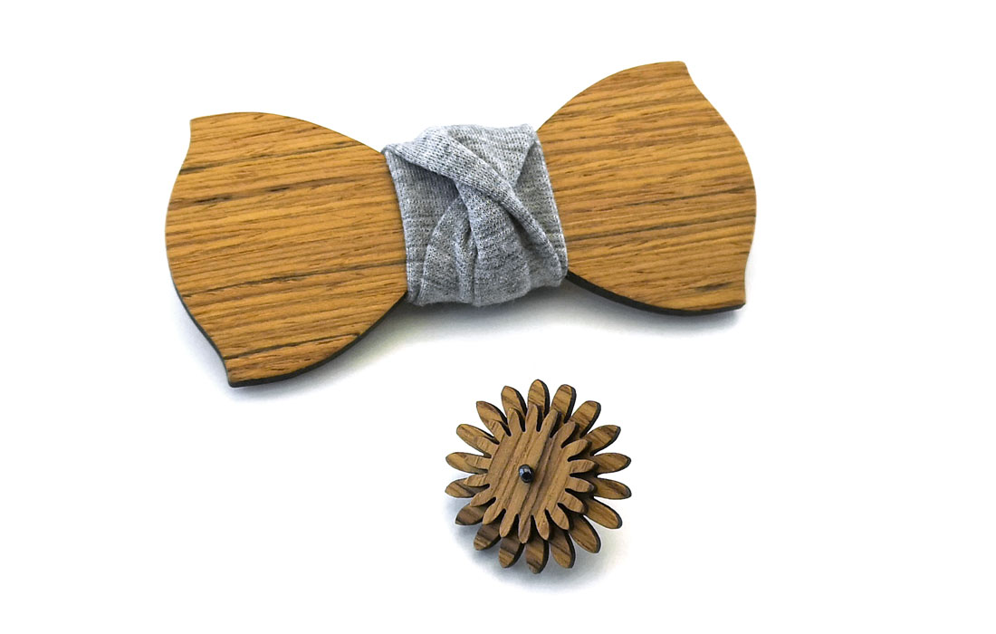 gigetto papillon legno spilla fiore occhiello gemelli striato grigio