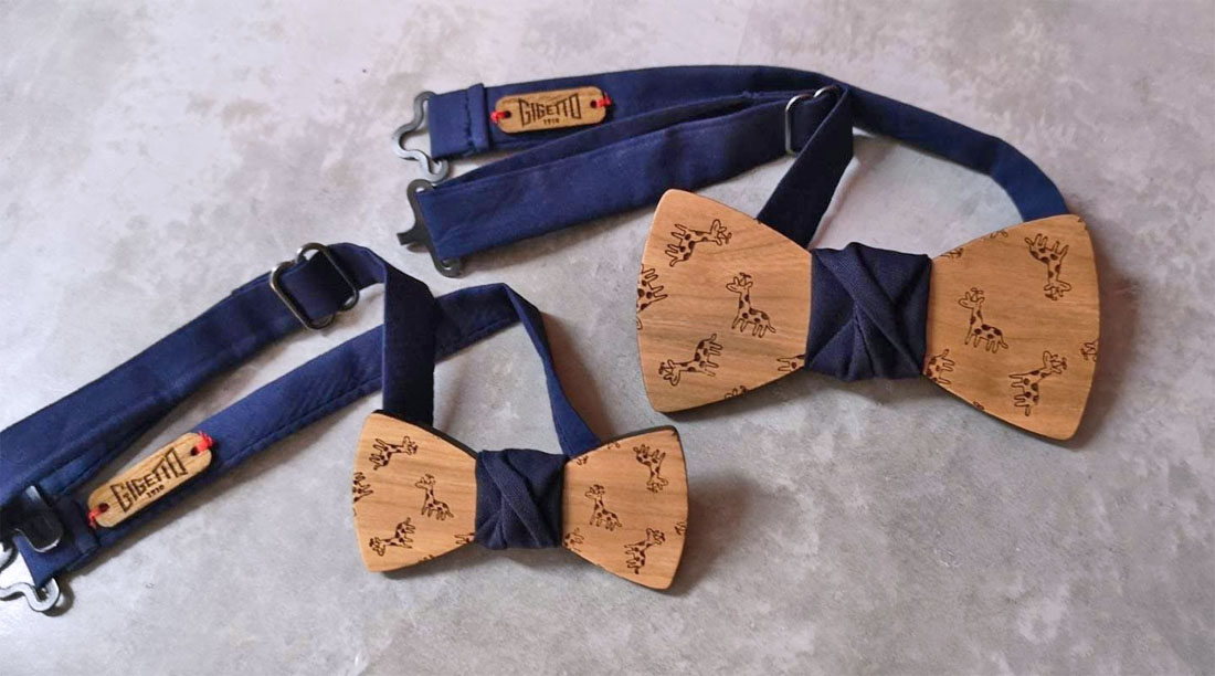 papillon legno gigetto giraffe ciliegio blu notte babbo figlio papillon legno adulto bambino gigetto giraffe ciliegio blu notte babbo figlio