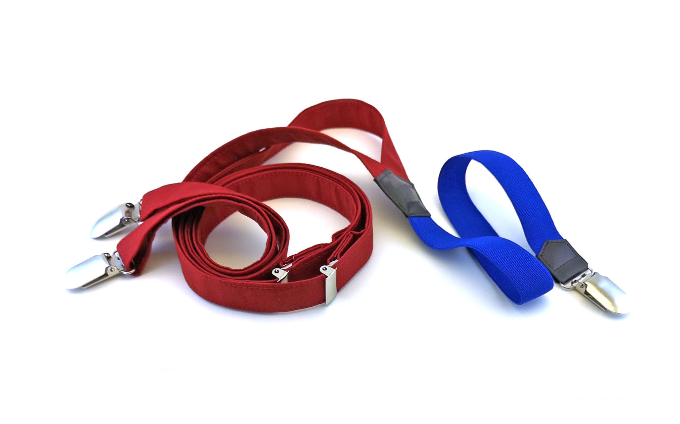 papillon e gemelli in legno wenge con bretelle in stoffa Gigetto floreale barocco rosso e blu personalizzabile
