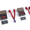 papillon e gemelli in legno wenge con bretelle in stoffa Gigetto floreale barocco rosso e blu personalizzabile