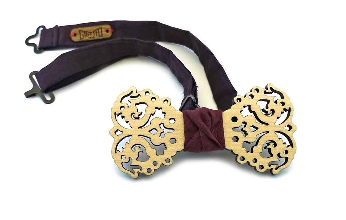 papillon legno chiaro traforato barocco viola Gigetto