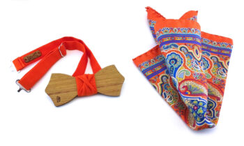 papillon legno fazzoletto taschino seta arancione Gigetto