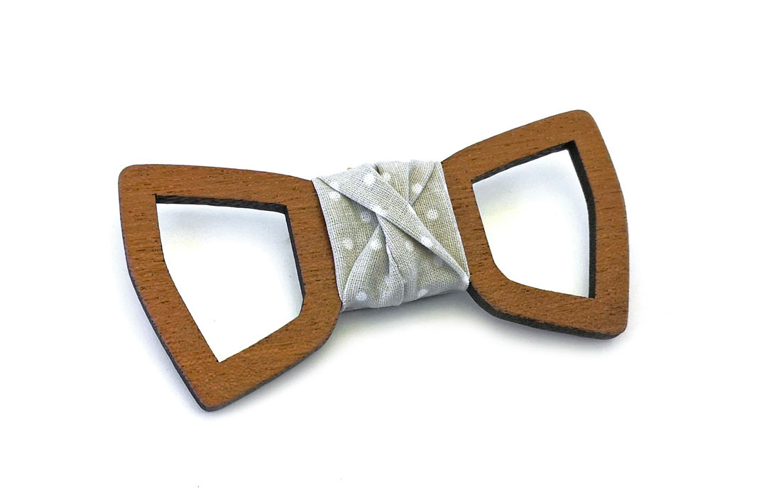 papillon legno mogano bucato fazzoletto taschino beige pois bianchi
