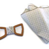 papillon legno mogano bucato fazzoletto taschino beige pois bianchi