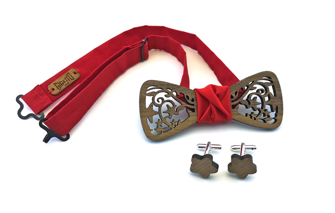 papillon legno noce traforato stella gemelli raso ross Gigetto