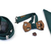 papillon legno puzzle mogano spilla fazzoletto taschino bretelle verdi nero cucite a mano Gigetto