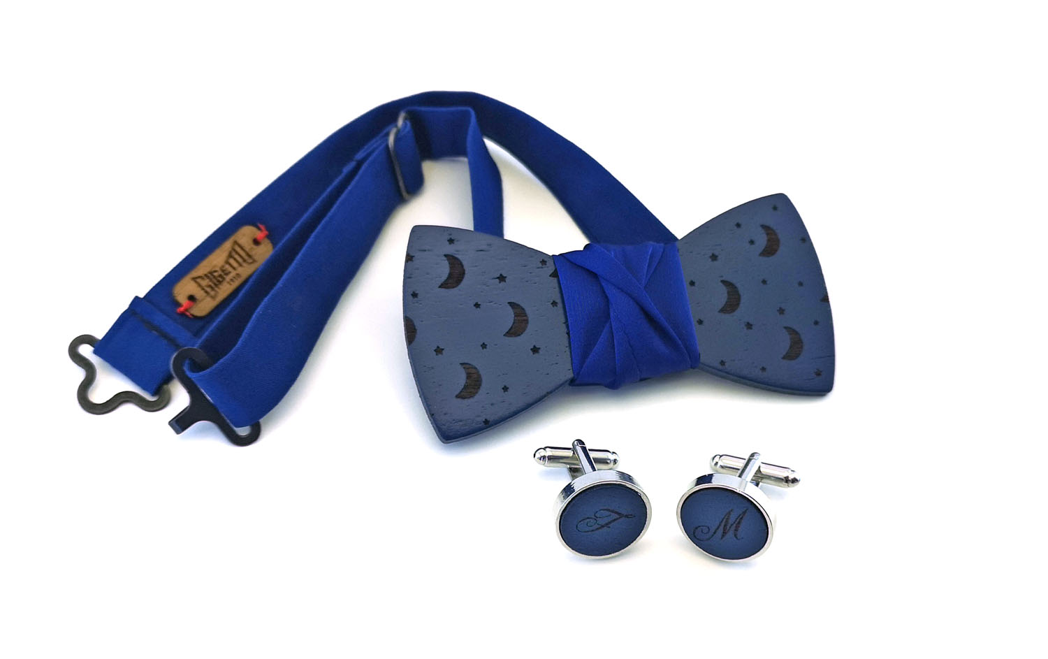papillon gemelli legno luna blu gigetto regalo uomo matrimonio sposo