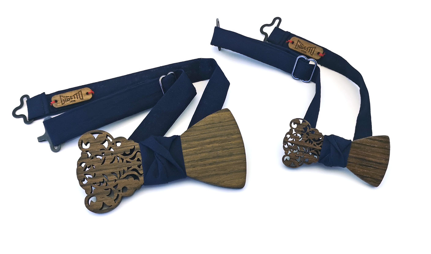 papillon legno babbo figlio adulto bamino barocco blu gigetto