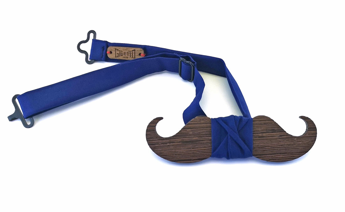 papillon legno baffo blu gigetto