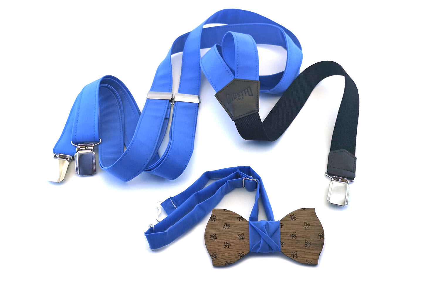 papillon legno bretelle blu celeste personalizzate gigetto
