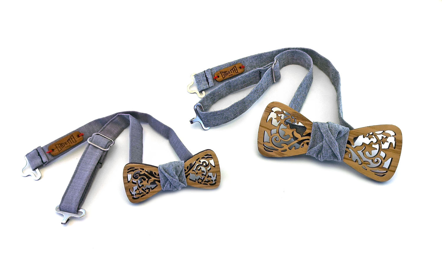 papillon legno frassino adulto bambino traforato stelle grigio