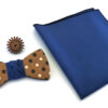 papillon spilla legno mogano pois fazzoletto taschino blu rosa