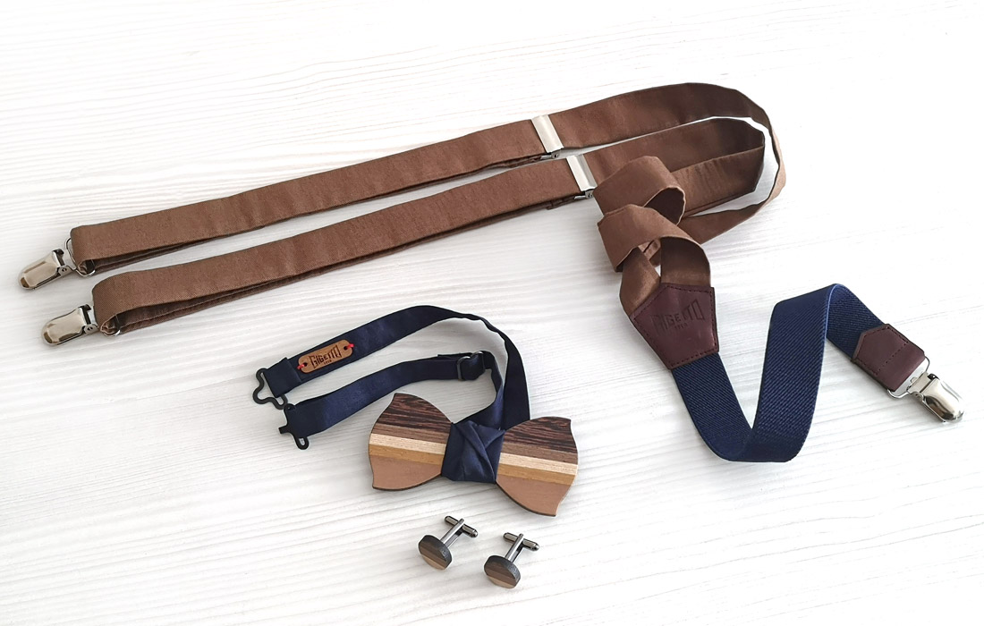 papillon gemelli legno bretelle marrone beige blu gigetto artigianali gigetto