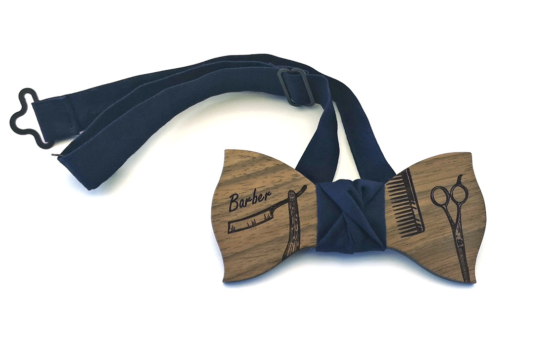 papillon legno barber barbiere blu notte rasoio pettine forbici gigetto