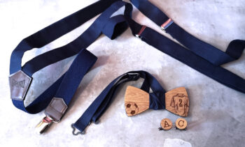 papillon legno calcio bretelle blu pallone maglia gigetto