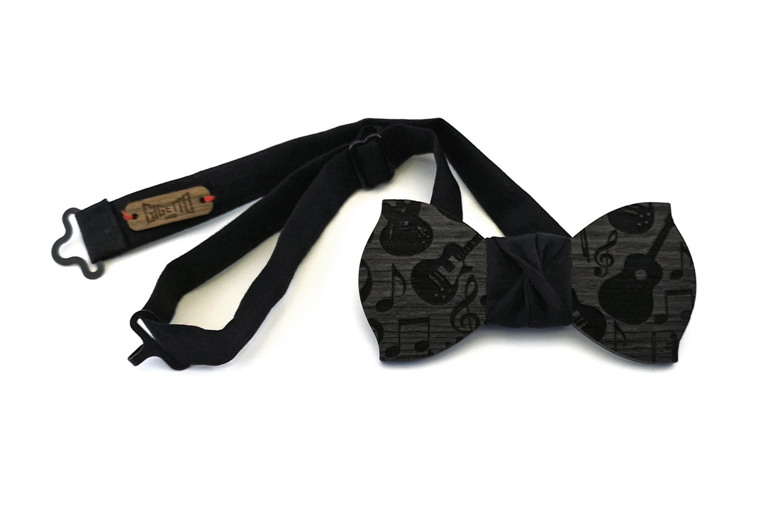 papillon legno nero chitarra note musicali gigetto