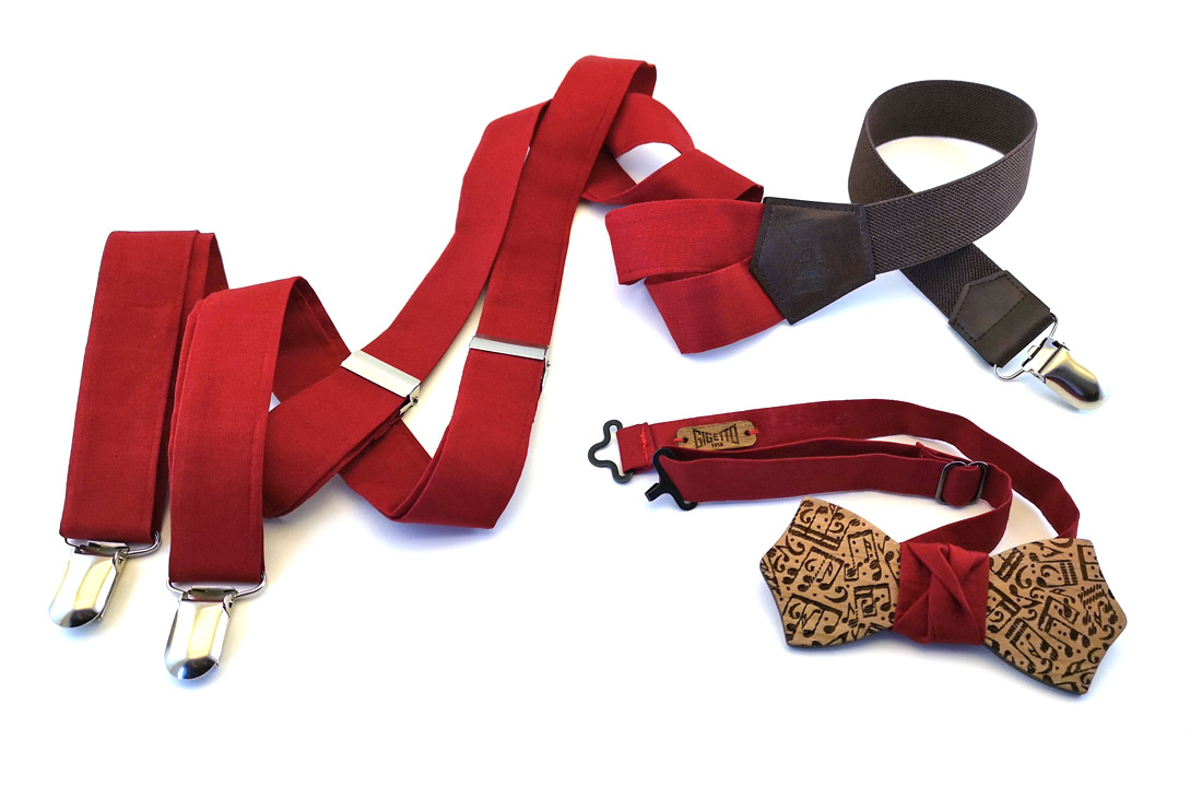 papillon legno note musica ciliegio rosso bretelle gigetto