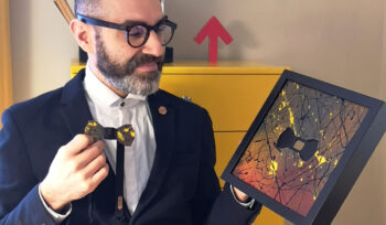 papillon legno quadro arte action painting giallo nero gigetto