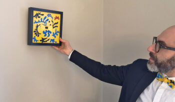 papillon legno quadro matisse giallo blu gigetto