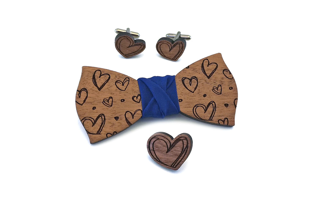 farfallino legno papillon uomo mogano blu cuori gemelli spilla gigetto