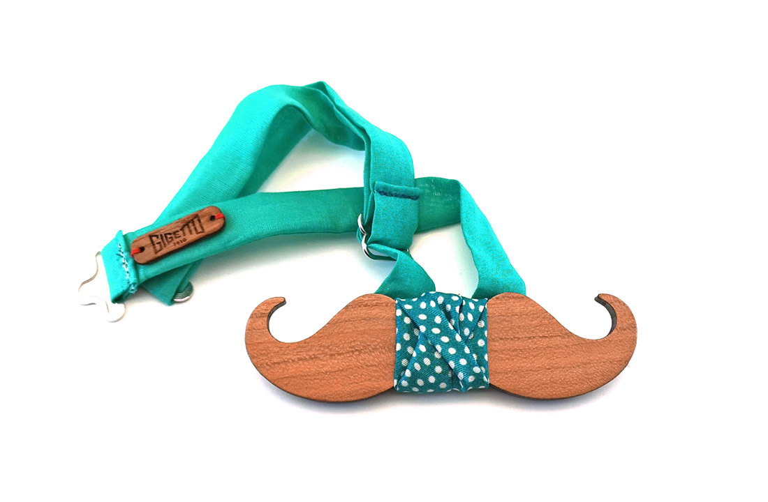 gigetto1910 papillon baffo legno ciliegio verde acqua tiffany pois