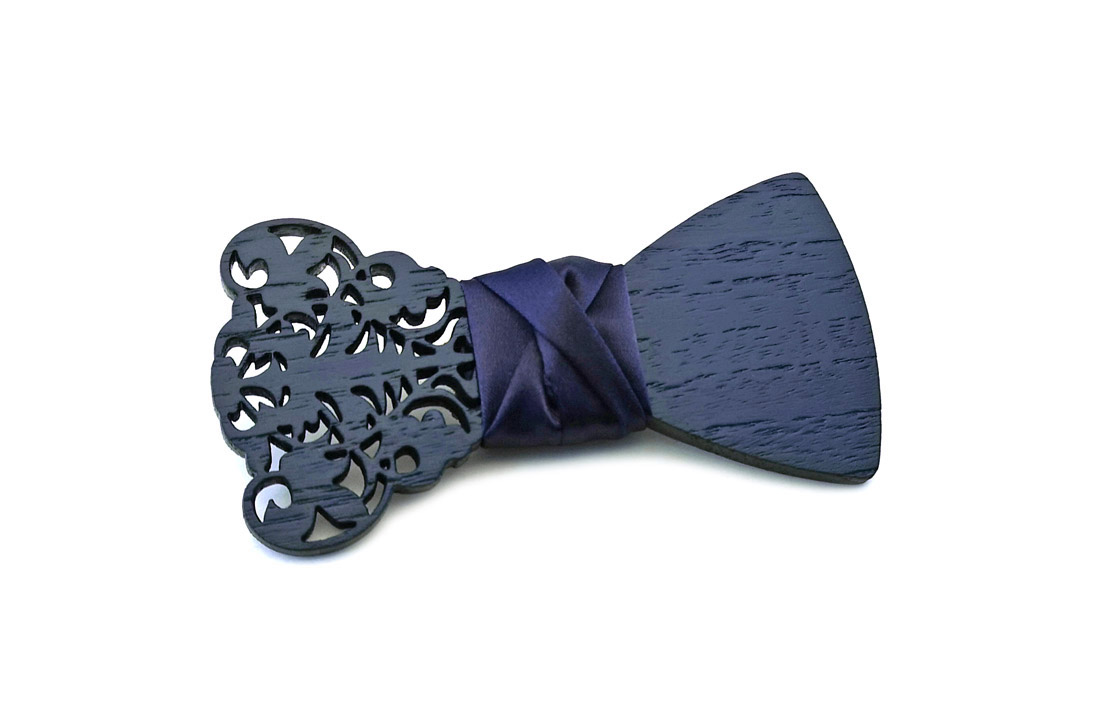 gigetto1910 papillon legno blu barocco traforato raso