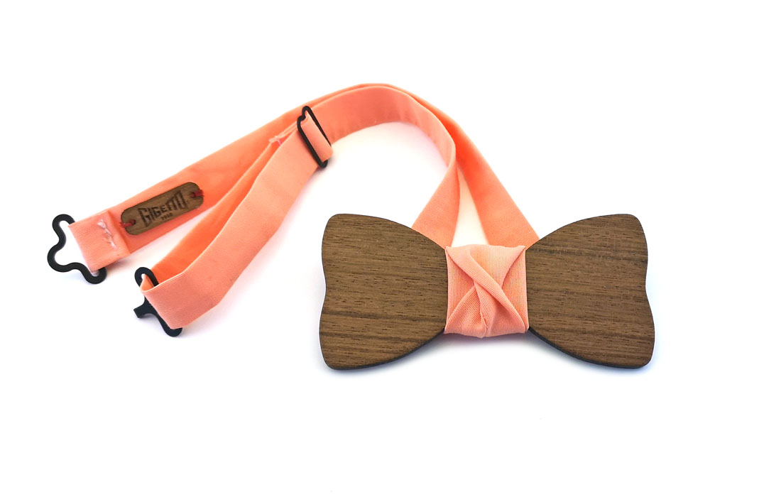 papillon legno adulto bambino babbo figlio rosa salmone gigetto