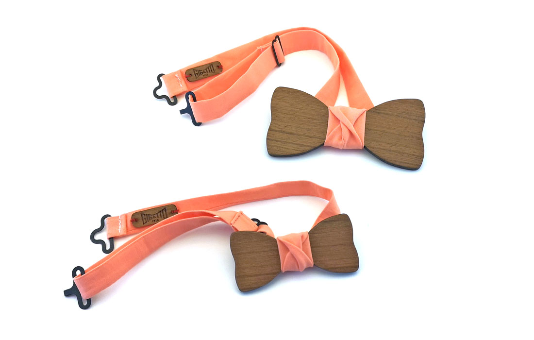 papillon legno adulto bambino babbo figlio rosa salmone gigetto