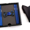 papillon puzzle legno nero bretelle blu raso fazzoletto taschino raso nero made in italy gigetto