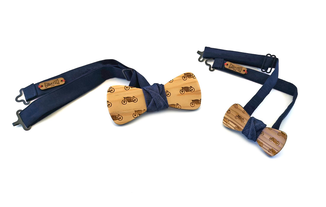 papillon adulto bambino babbo figlio legno moto blu jeans gigetto1910