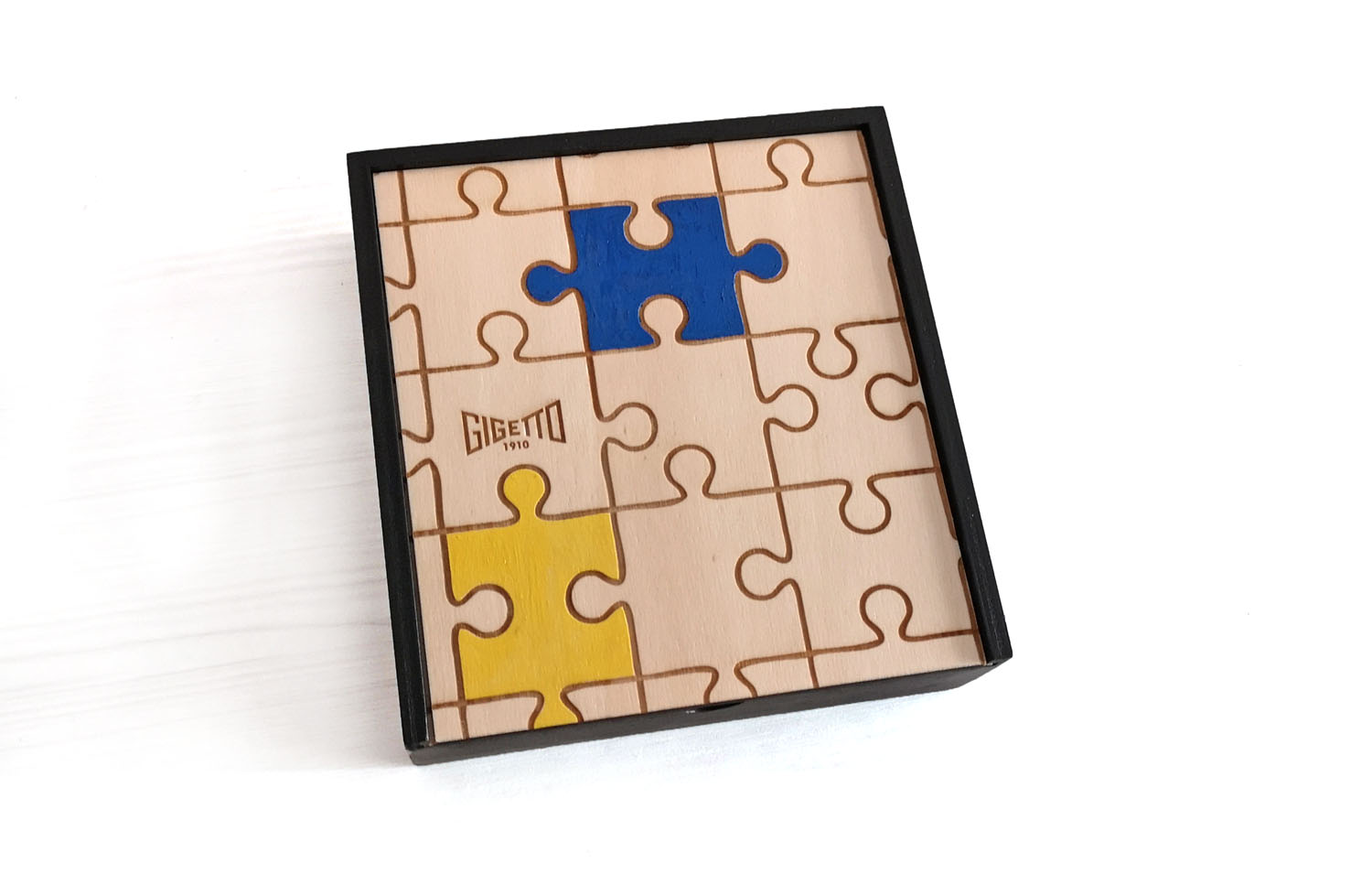 scatola legno confezione regalo papillon legno puzzle tasselli colorati a mano gigetto 1910
