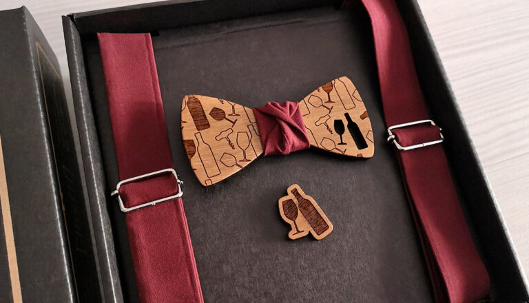 Set Regalo Uomo Con Papillon In Legno Di Noce, Gemelli E Fazzoletto Da Tasca – Fatto A Mano, Ecologico, Taglia Unica Regolabile