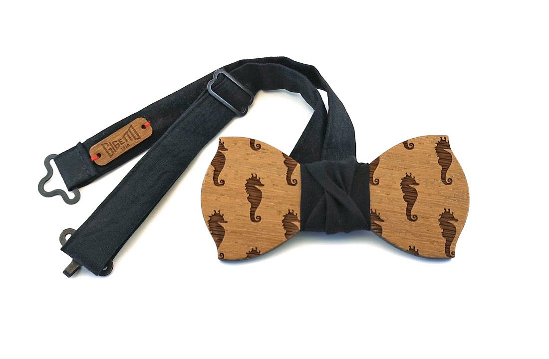 papillon legno cavalluccio mare nero gigetto