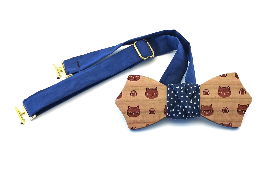 papillon legno gatti sushi blu pois gigetto (2)
