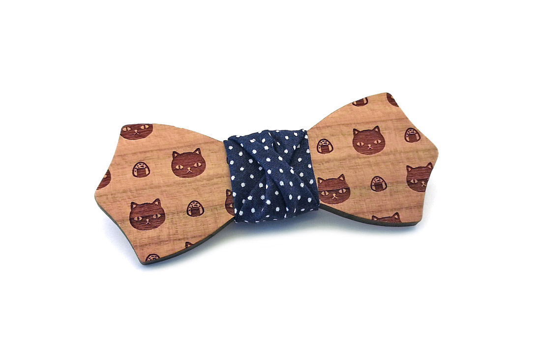 papillon legno gatti sushi blu pois gigetto