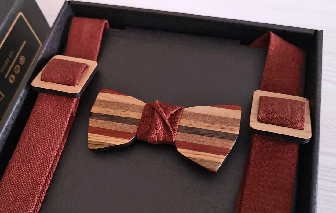 bretelle lino rosso uomo papillon legno dandy gigetto
