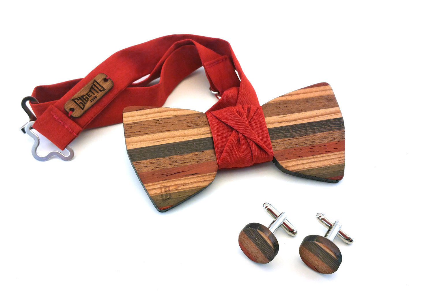 gigetto papillon legno gemelli dandy ocra rosso elegante uomo