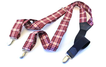 Papillon in legno, bretelle cotone quadretti, elastico nero